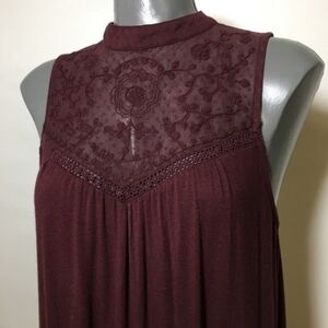 American Eagle Outfitters Burgundy Lace Neck Swing Dress